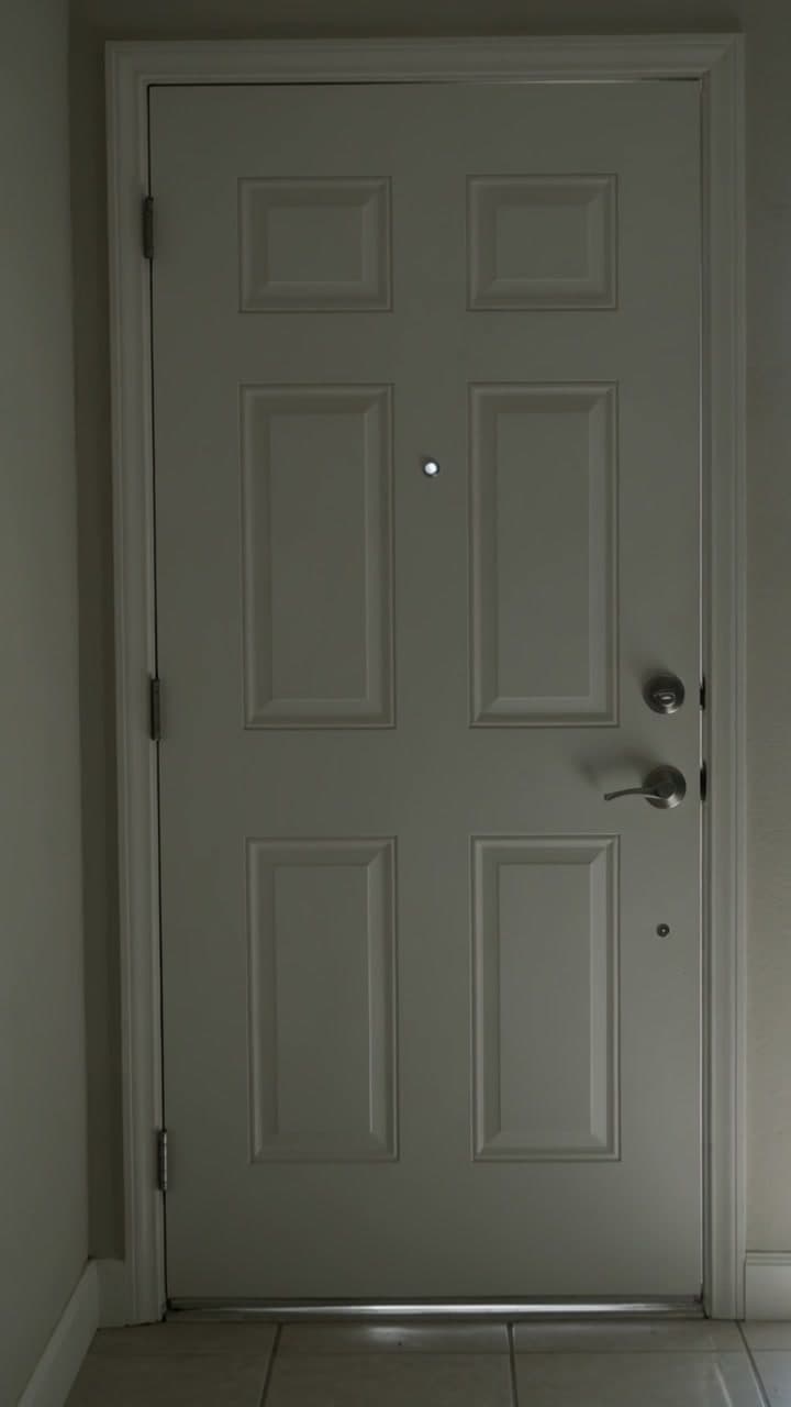A closed front door viewed from inside a South Florida home