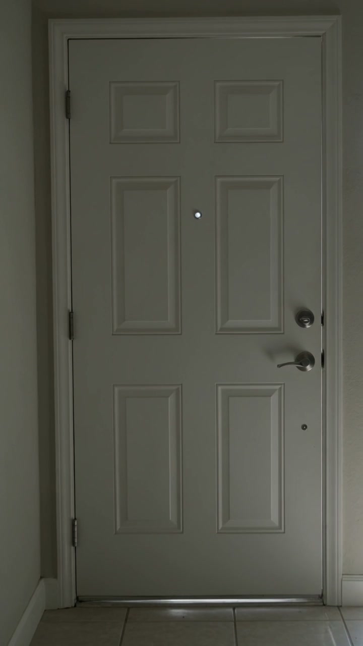 A closed front door viewed from inside a South Florida home