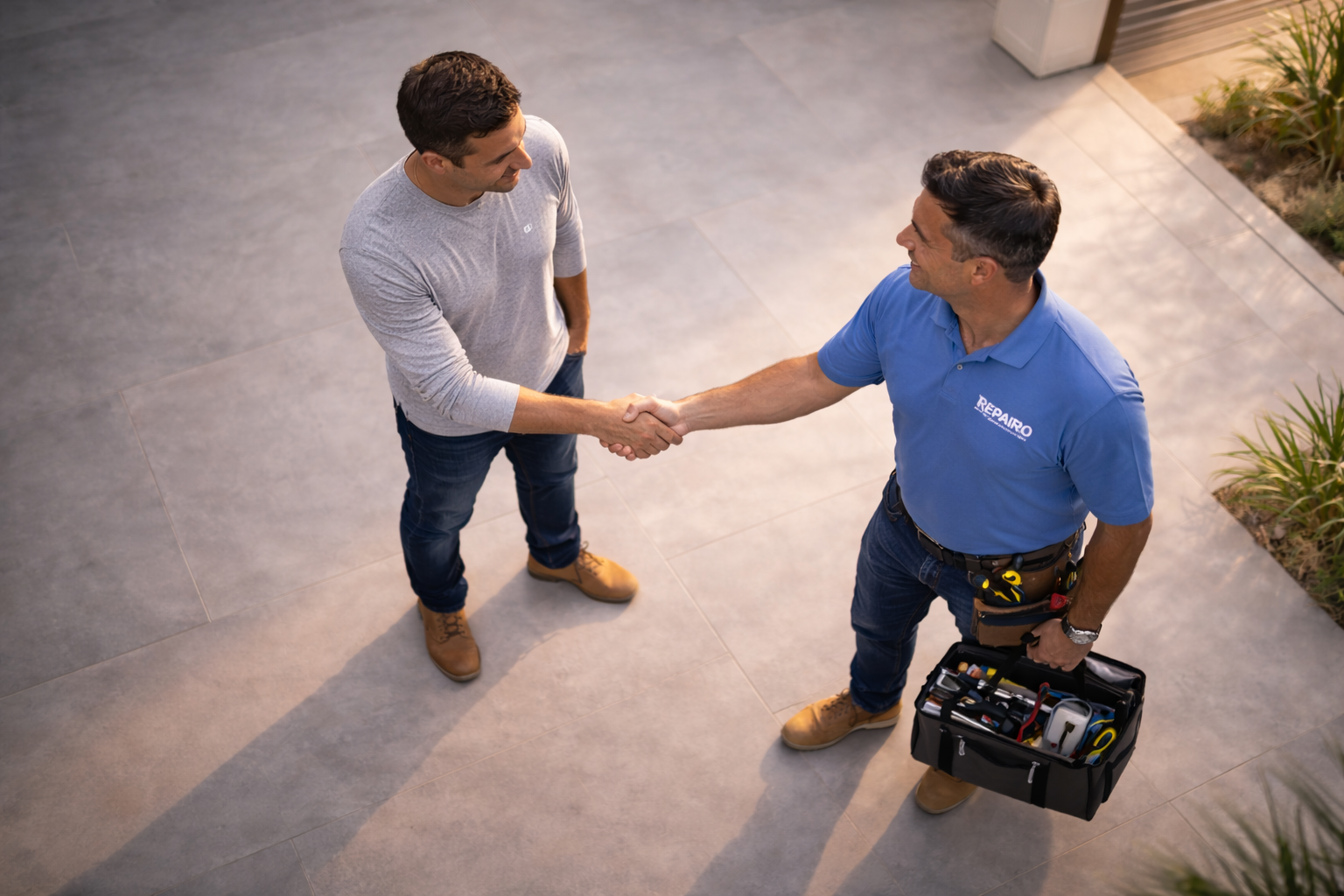 Repairo contractor and homeowner handshake